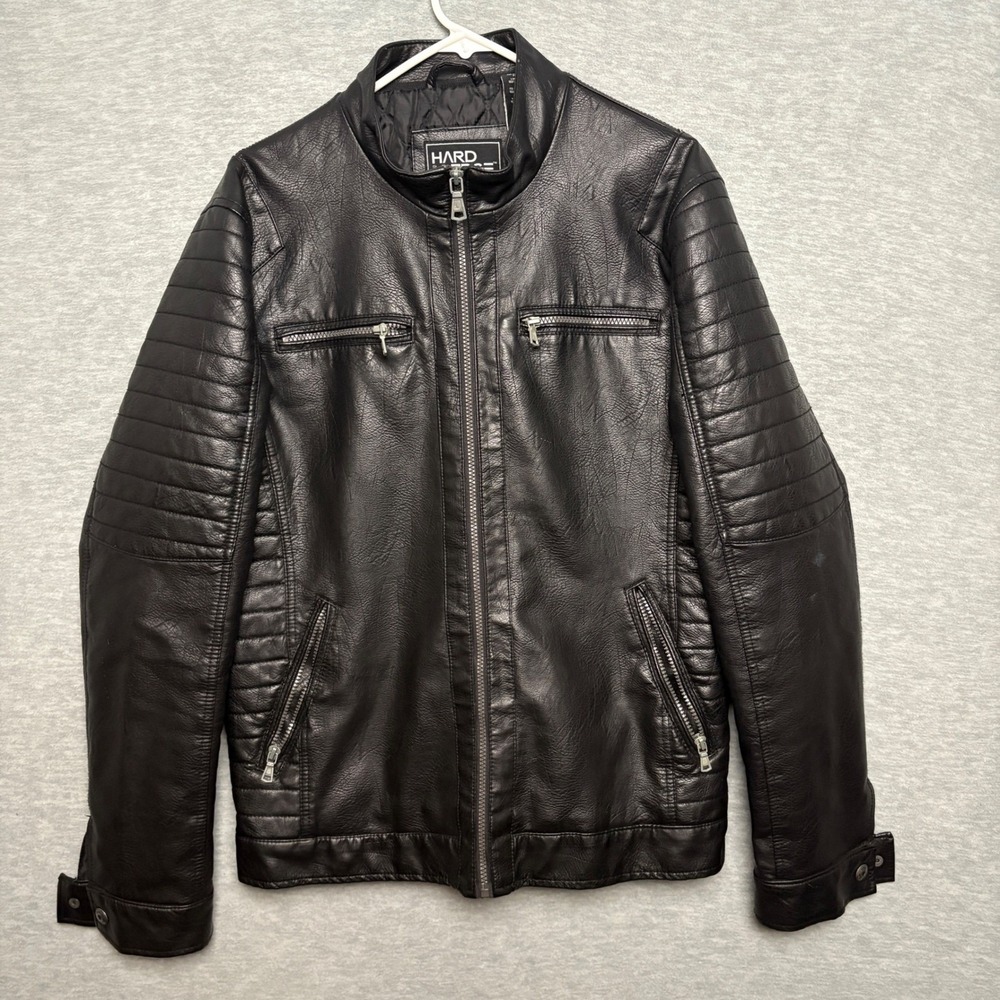 Hard Edge Smooth Vegan Leather Jacket Soft Quilted Racer Grunge Punk Y2K Men L